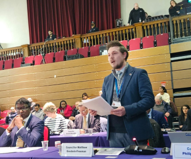 Cllr. Matthew speaking at the Council meeting